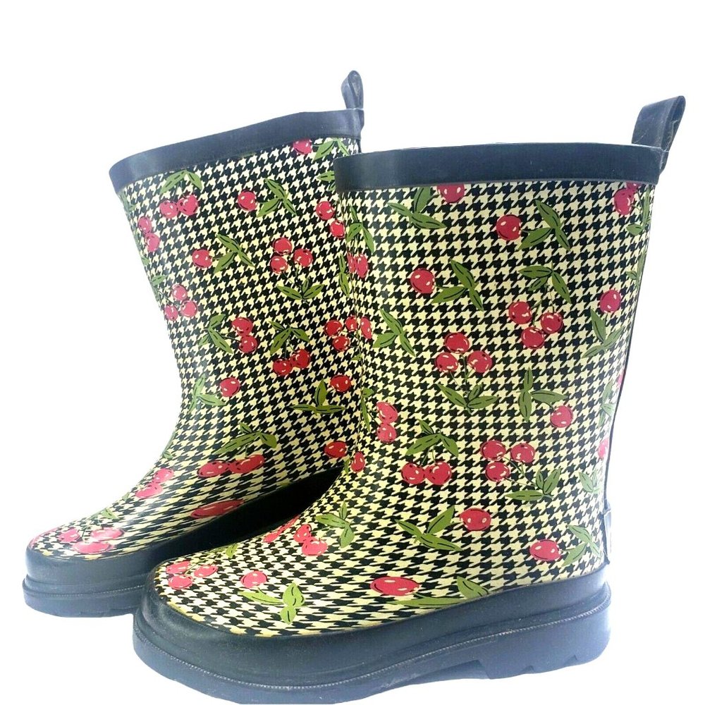 Austin Trading Co. checkered w/cherries Rubber Rain Boots youth Size 1